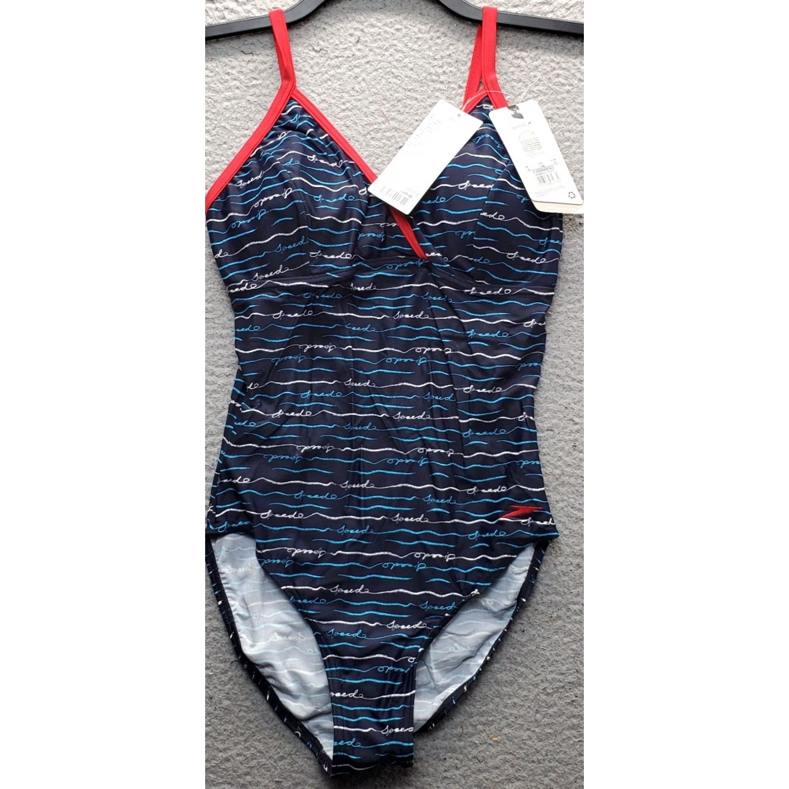 Speedo Speedo Womens 38 Multi Script Wave Patterned One Piece Tommy Control Geometric Nylon Multicolor Bathing Suit Size ONE SIZE - 2 Thumbnail