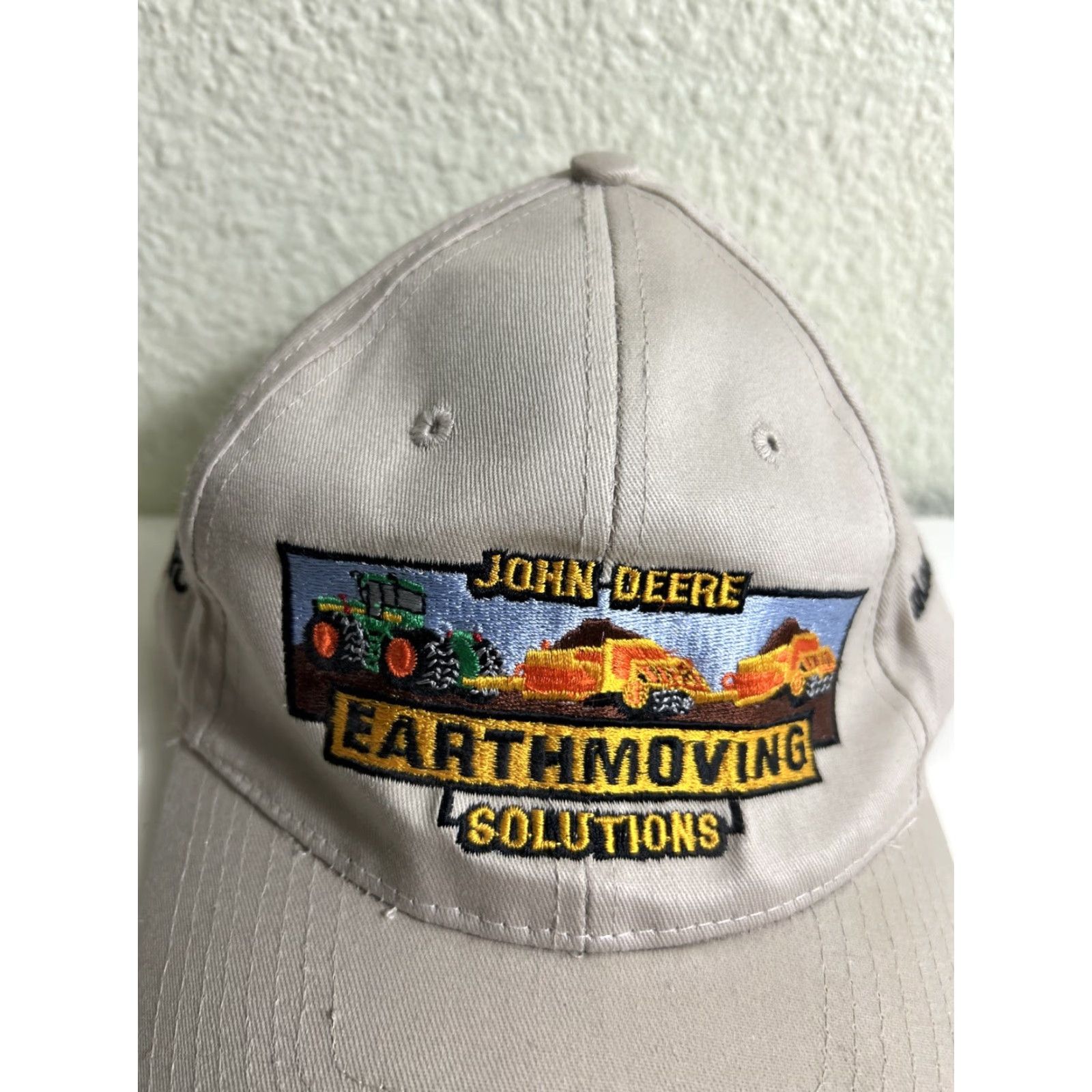 John Deere John Deere Earthmoving Solutions Hat Beige One Size Men Adjustable Strapback Cap Beige Hook Loop Baseball Cap Size ONE SIZE - 3 Thumbnail