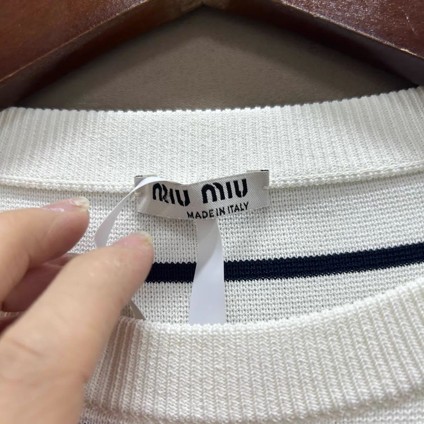 Miu Miu MIU MIU Blue/White Striped Knit LS Hem Logo 40 New w/tags Size S / US 4 / IT 40 - 3 Thumbnail