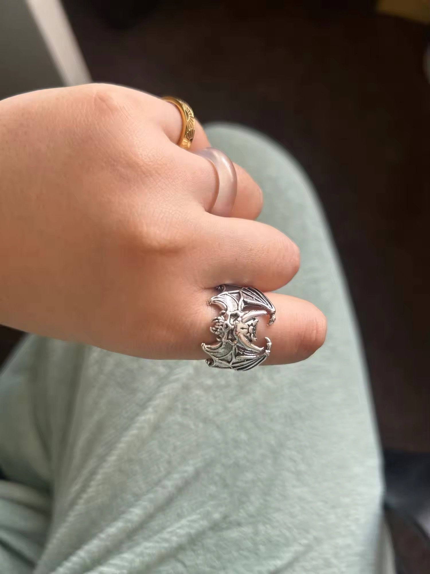 Japanese Brand Skull Bat Resizeable Ring Size ONE SIZE - 5 Thumbnail