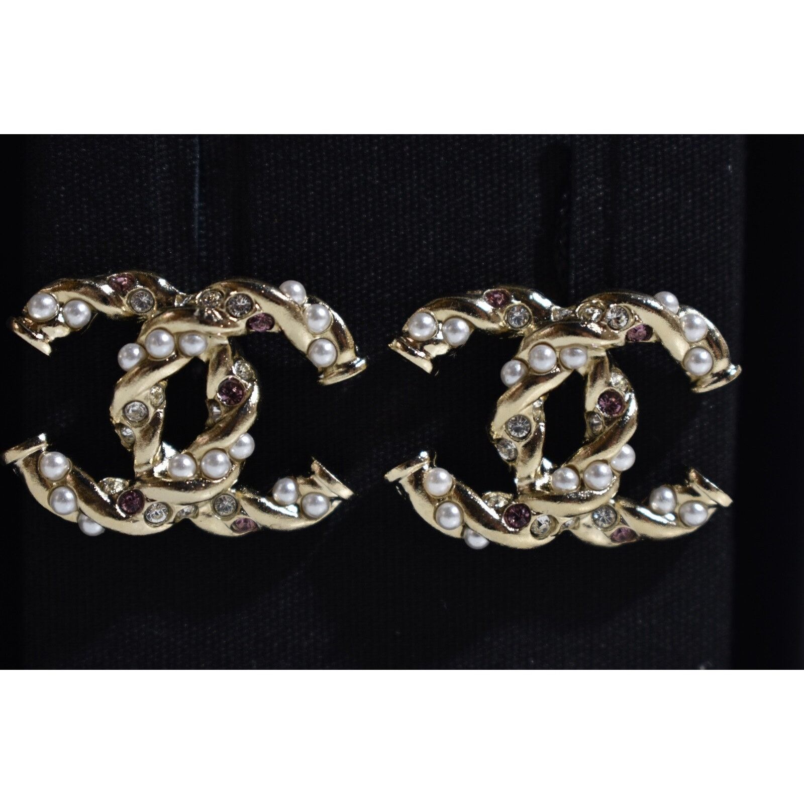 Chanel Chanel Gold Pearl Crystal Classic Statement Stud Earrings Size ONE SIZE - 7 Thumbnail