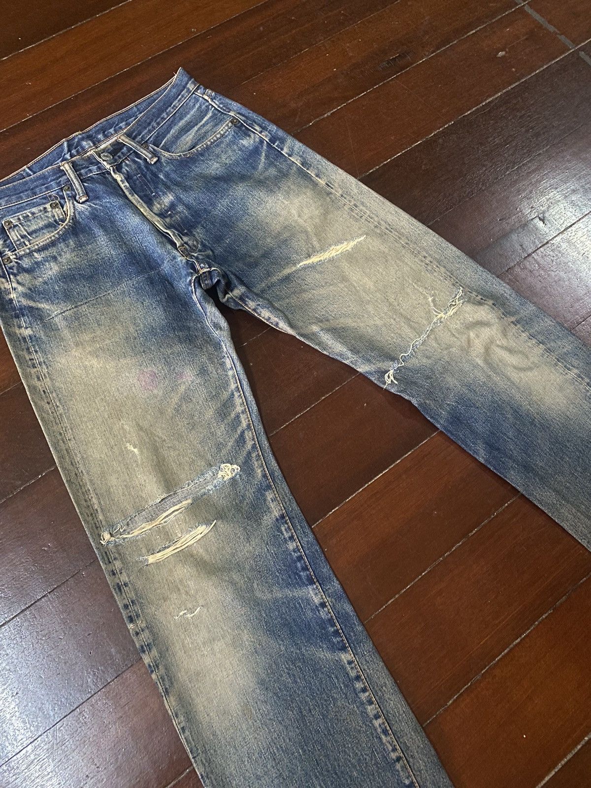 Denime Vintage denime Distress Mud wash Denim Selvedge Jeans Size US 29 - 5 Thumbnail