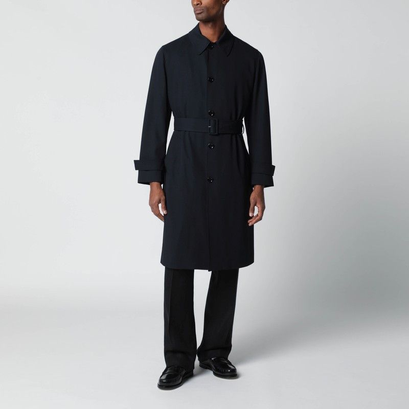 Lardini Blue Single-Breasted Wool Trench Coat
