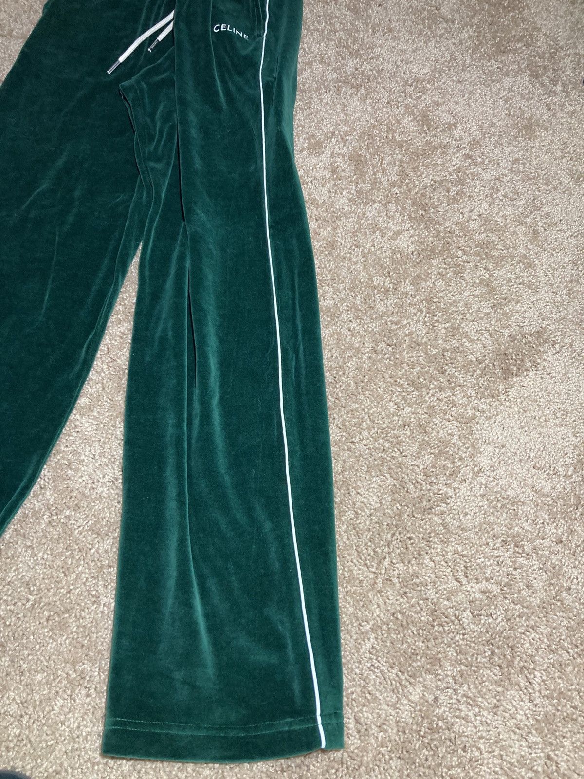 Celine × Hedi Slimane New SS23 Celine Velvet Track Pants Green 2023 Logo Velour 90 Size US 30 / EU 46 - 6 Thumbnail
