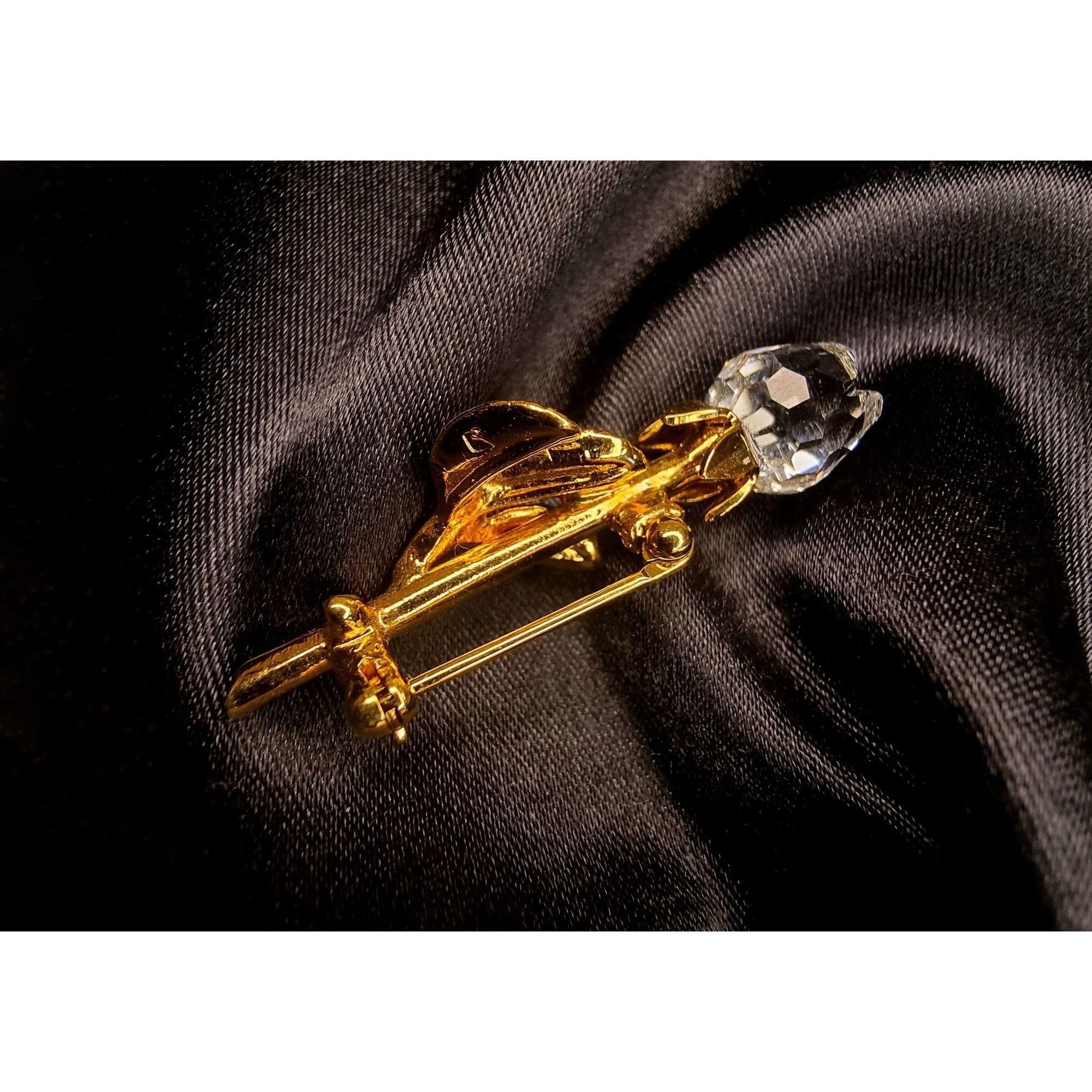 Swarovski Vintage SWAROVSKI Signed Crystal Gold Tone Tulip Rose Flower Size ONE SIZE - 4 Thumbnail