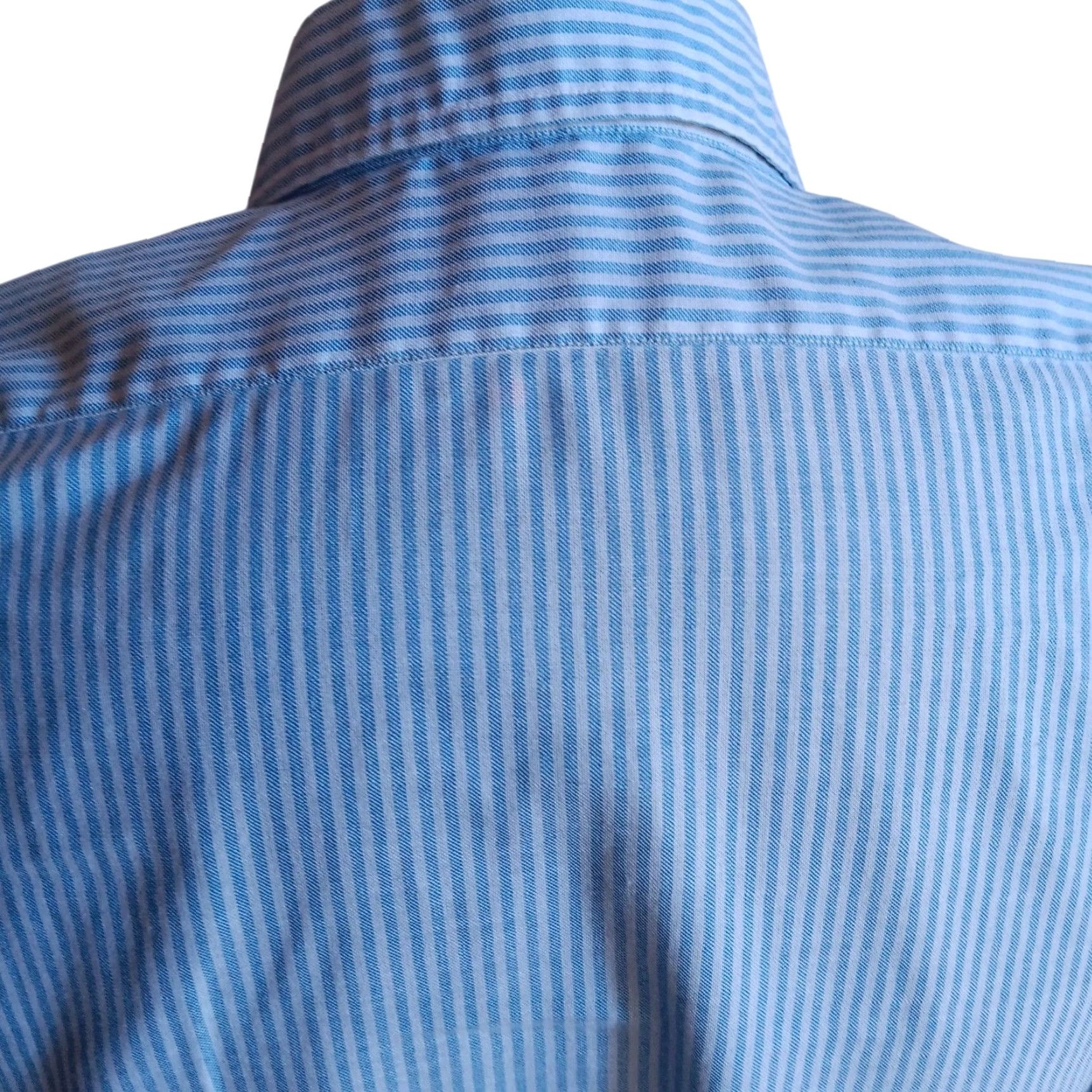 VINTAGE Shirt Brokers 70s Dress Shirt Large Blue Striped Embroidered Monogram Long Sleeve Mens