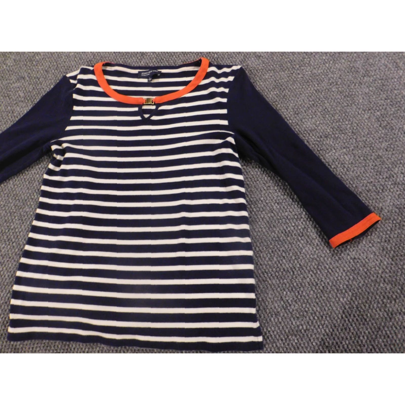 Jones New York Jones New York Womens Sweater L Blue Striped Pullover Knit 100% Cotton Open-Knit Stretch Sports Regular Women Size L / US 10 / IT 46 - 3 Thumbnail