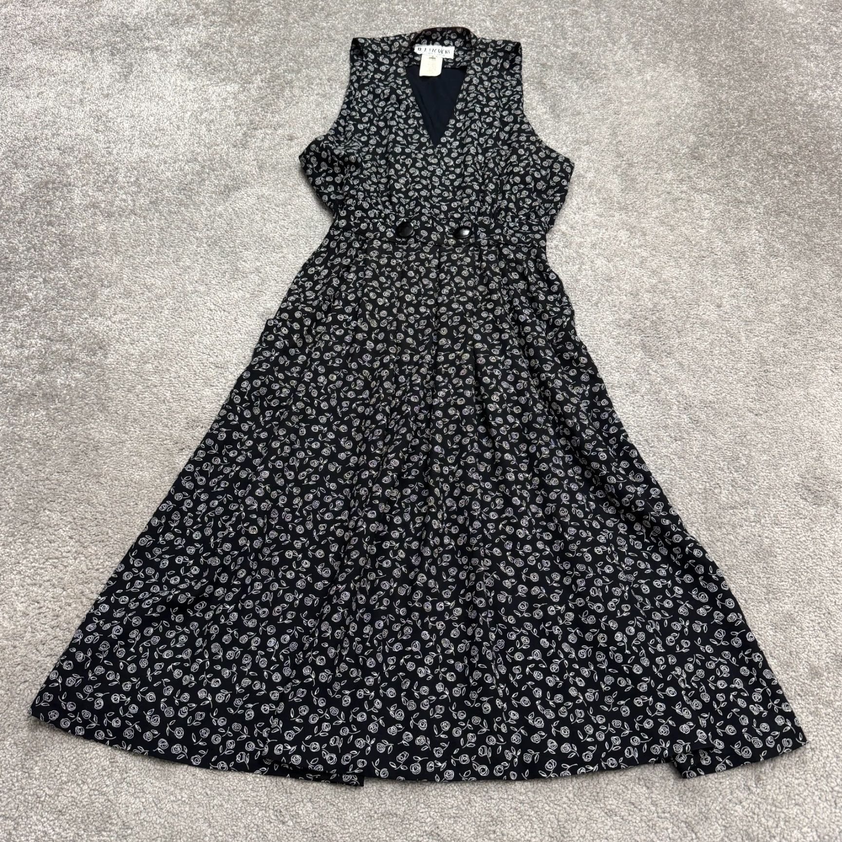 Vintage VINTAGE R.J. Stevens Carol Escritor Wrap Midi Dress Womens 8 Black White Floral Size M / US 6-8 / IT 42-44 - 2 Thumbnail