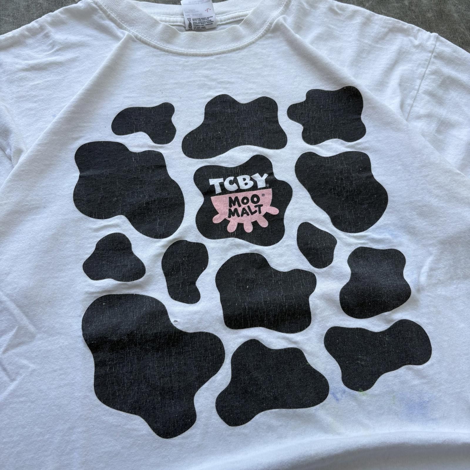 Anvil Vintage Y2K TCBY Moo Malt Funny Newspaper Cow Pattern Shirt Size US L / EU 52-54 / 3 - 4 Thumbnail