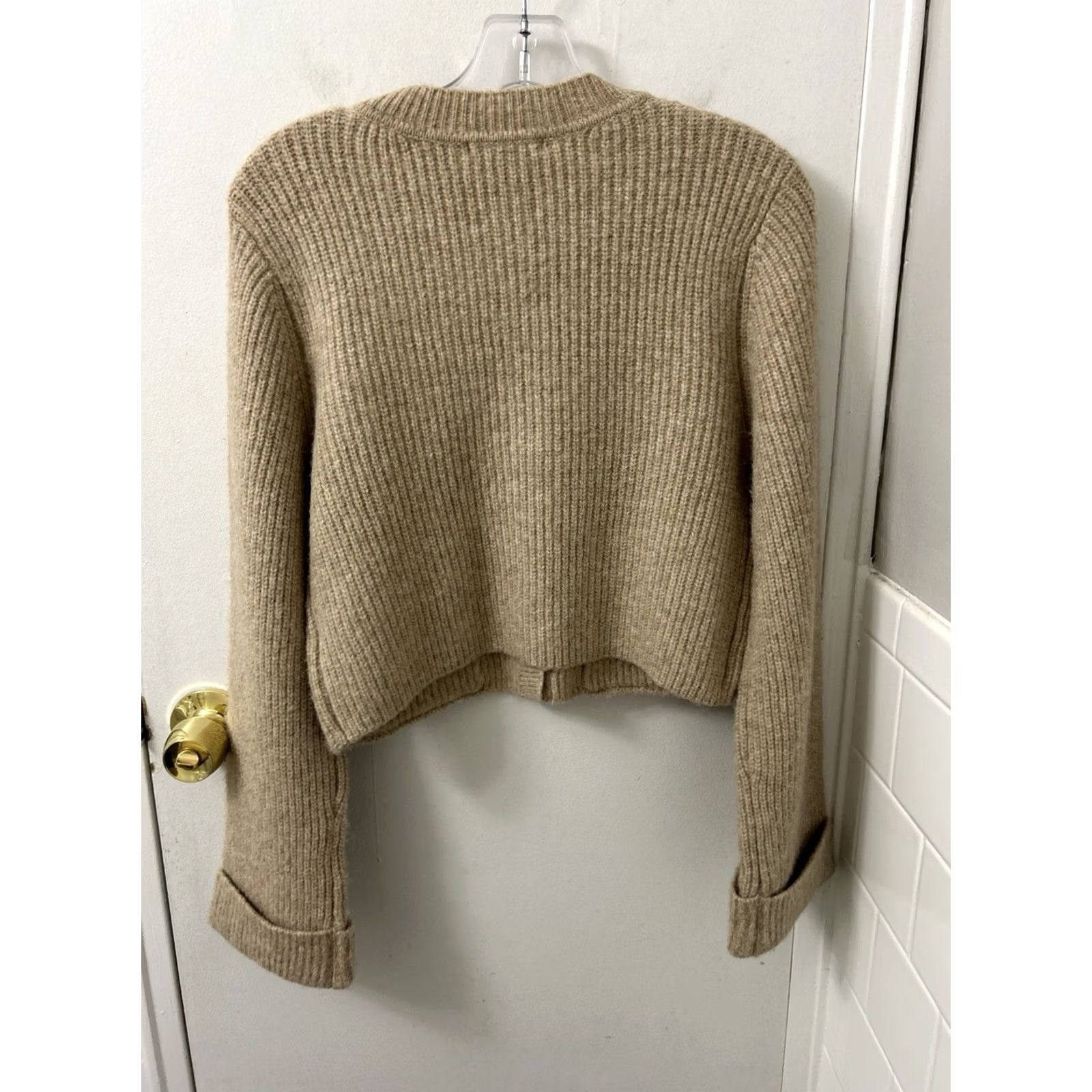 Christian Lacroix Christian Lacroix Cardigan Sweater Womens Small Tan Wool Ribbed Knit Cropped NWT Size S / US 4 / IT 40 - 7 Thumbnail