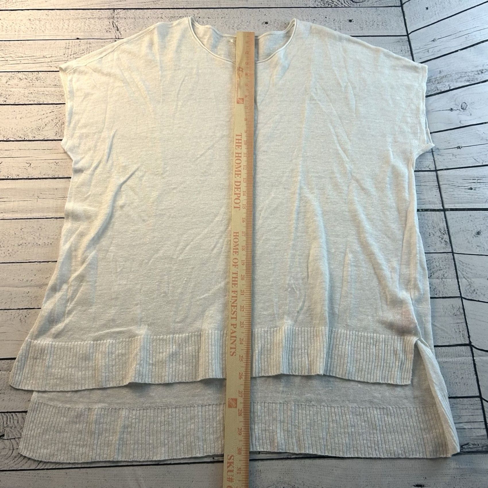 Eileen Fisher Eileen Fisher Short Sleeve Blouse Women's Large Ivory Linen 100% Shirt Size L / US 10 / IT 46 - 3 Thumbnail