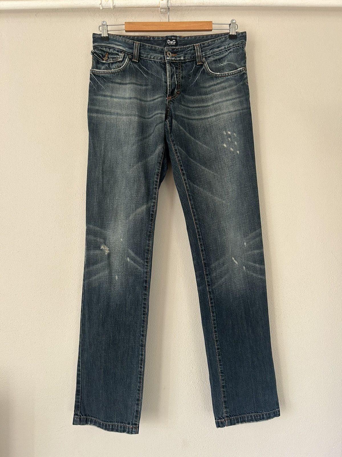 Dolce & Gabbana D&G Blue Distressed Straight-Leg Jeans Size US 34 / EU 50 - 1 Thumbnail
