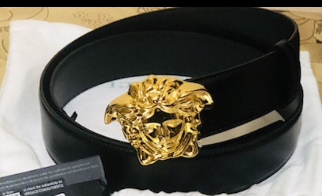 Versace Men’s Black Palazzo Smooth Leather Belt 💎🔥🎁