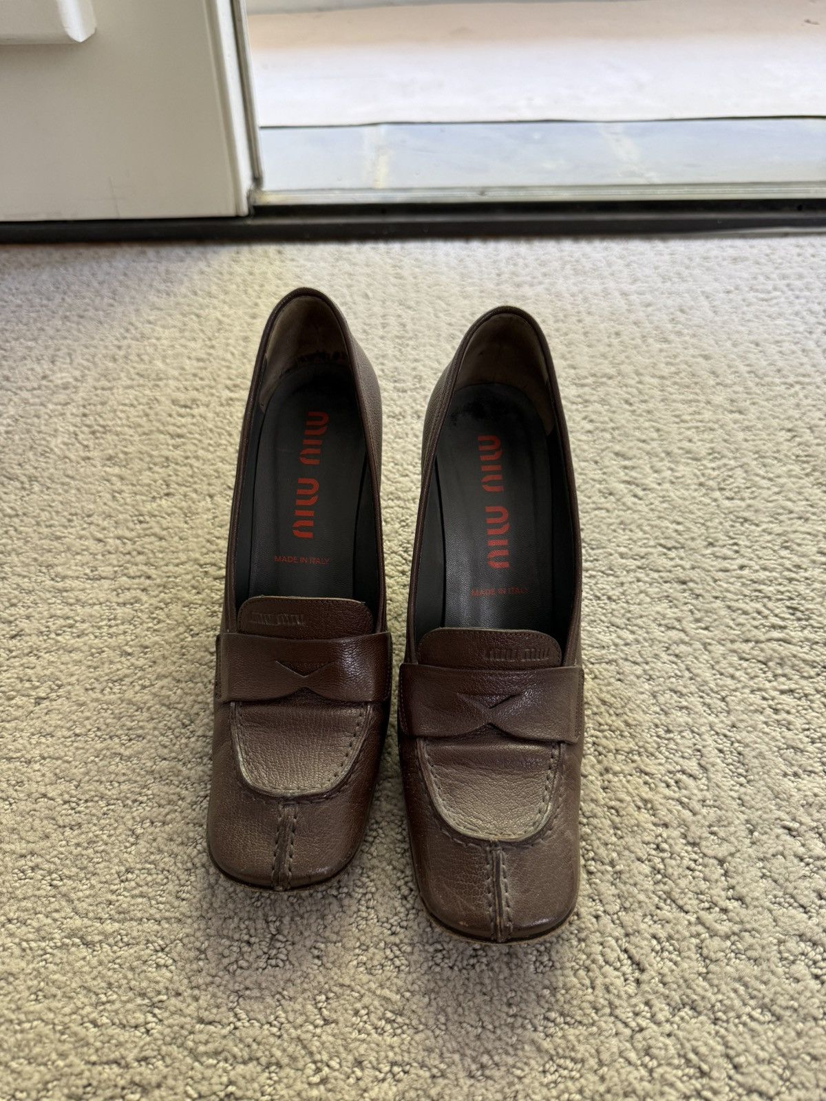 Miu Miu Miu Miu Brown Leather Block Heel Loafers Size US 8 / IT 38 - 1 Thumbnail