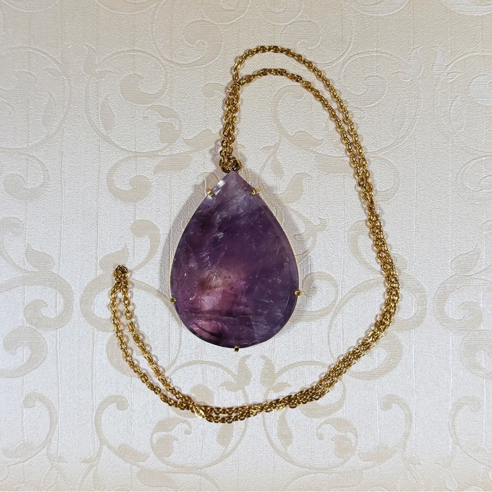 Handmade Amethyst Teardrop Necklace 28” Size ONE SIZE - 3 Thumbnail