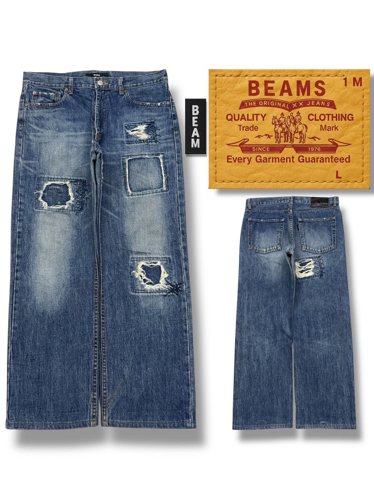 Beams Plus Vintage BEAMS Tokyo Distressed Patchwork Denim Jeans Japan Size US 34 / EU 50 - 1 Thumbnail