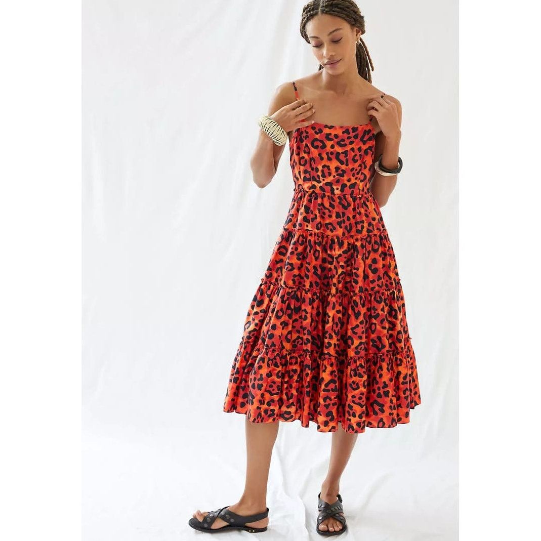 Anthropologie New Anthropologie by Geisha Leopard Tiered Midi Dress $198 Size M / US 6-8 / IT 42-44 - 1 Thumbnail