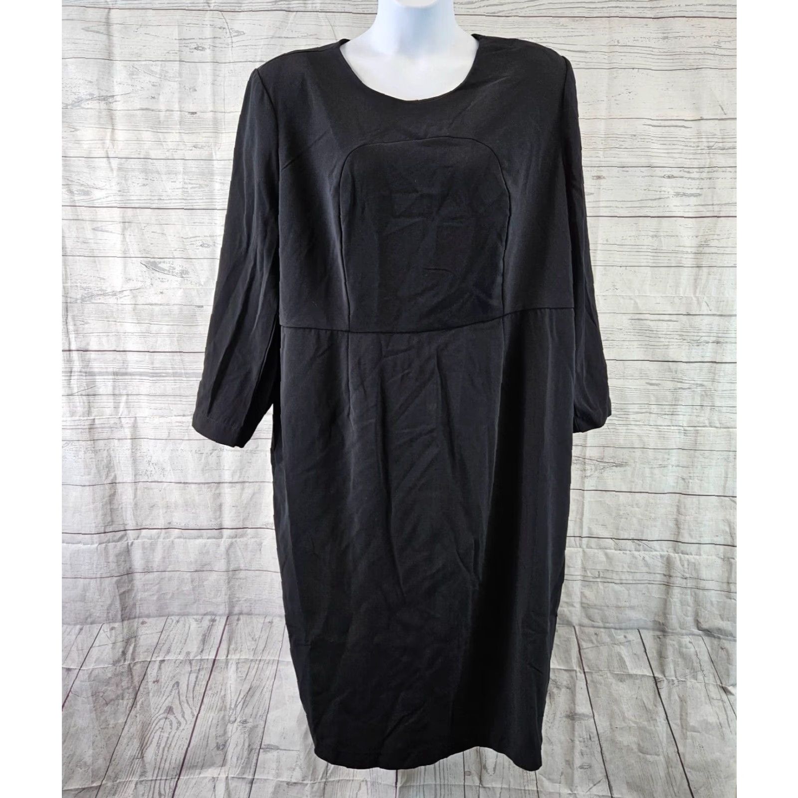Vintage Sergio Hudson x Target Womens Strong Shoulder Midi Dress Sz 1X Black Long Sleeve Size XL / US 12-14 / IT 48-50 - 2 Thumbnail