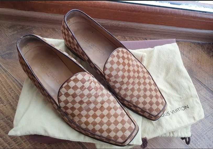 LOUIS VUITTON Loafer Brown Pony Hair LV Dice Logo Charm