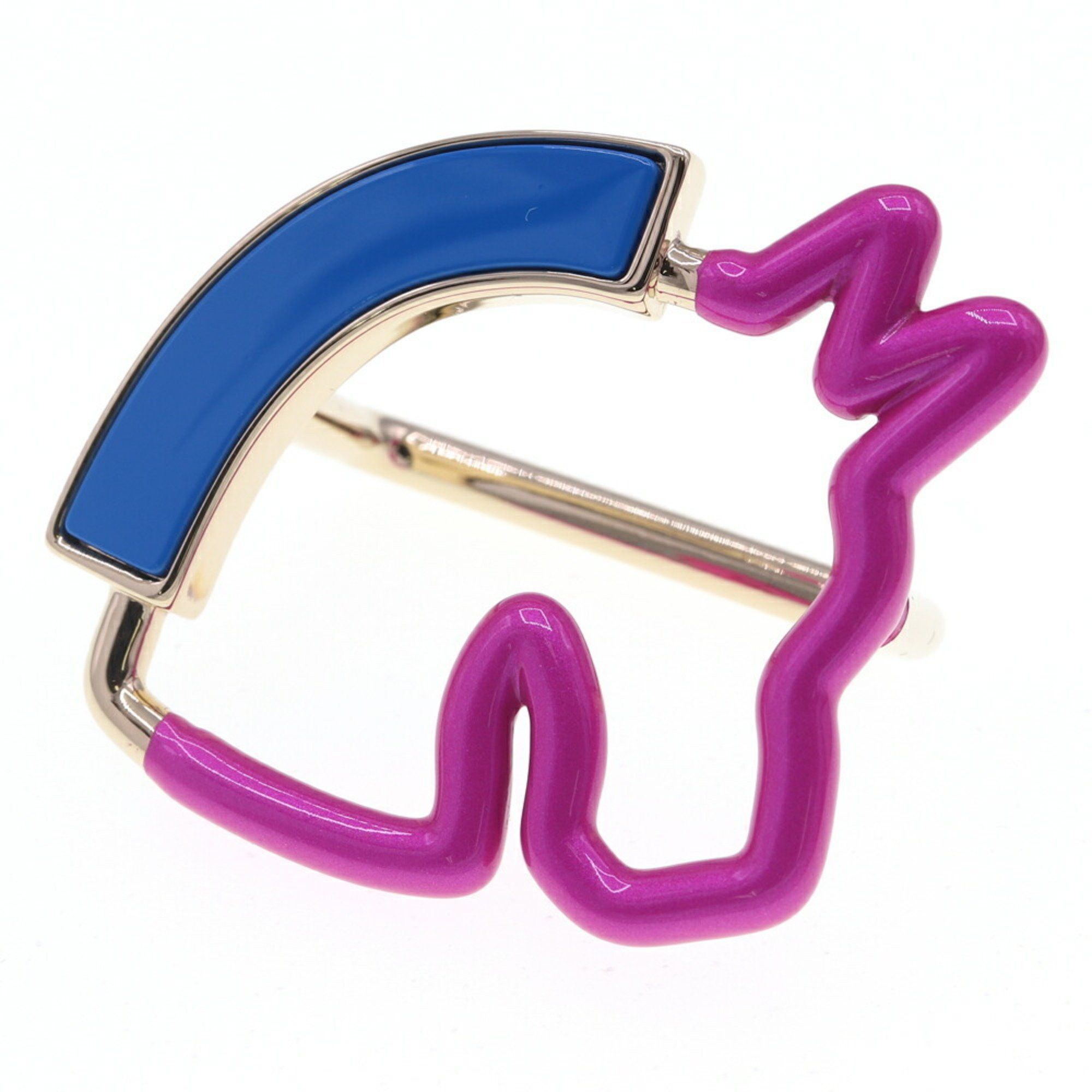 image of Hermes Scarf Ring Cheval Neon 70 H603392 Pink Blue Gold Closure Horse Motif Women's Hermes