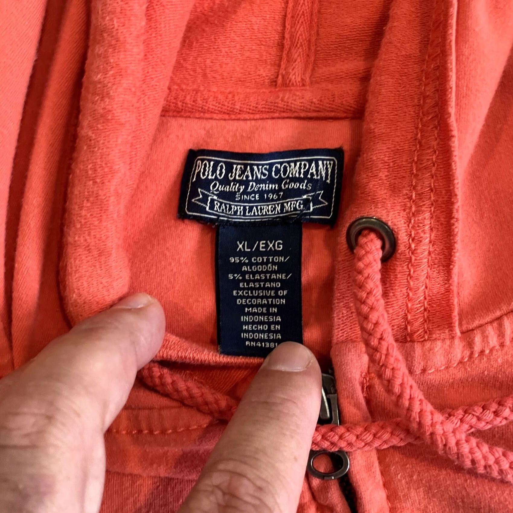 Ralph Lauren VINTAGE Ralph Lauren Polo Jeans Co Hoodie Full Zip Embroidered Flag Coral XL Women's Size XL / US 12-14 / IT 48-50 - 3 Thumbnail