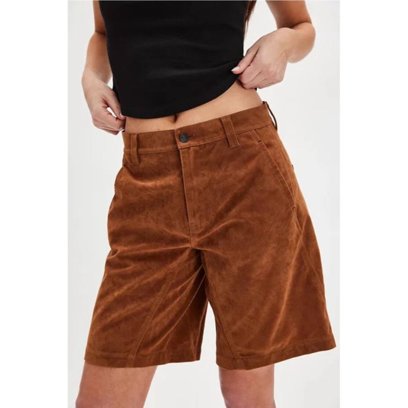 Free People NWT New Free People Dylan Vegan Suede Long Shorts In Carame Size 27" / US 4 / IT 40 - 3 Thumbnail