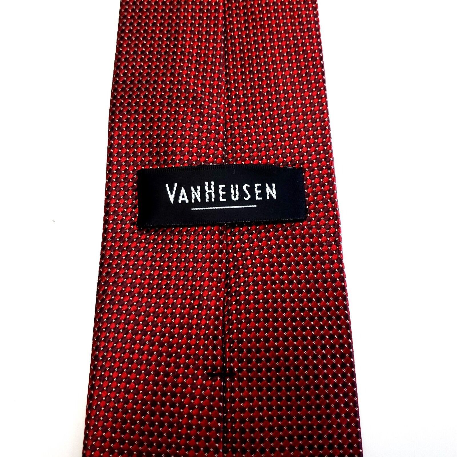Van Heusen Van Heusen Red Silk Tie Woven Short Check Size ONE SIZE - 4 Thumbnail