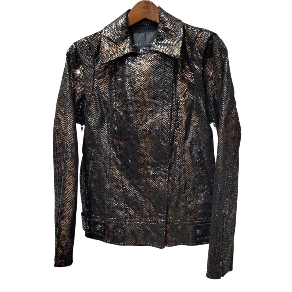 Other Yansi Fugel Women's Lacquered Python Biker Jacket Size S / US 4 / IT 40 - 2 Thumbnail