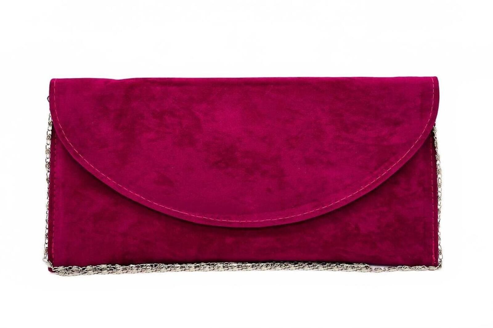The Unbranded Brand Elegant Burgundy Suede Clutch Bag with Silver Chain Size ONE SIZE - 5 Thumbnail