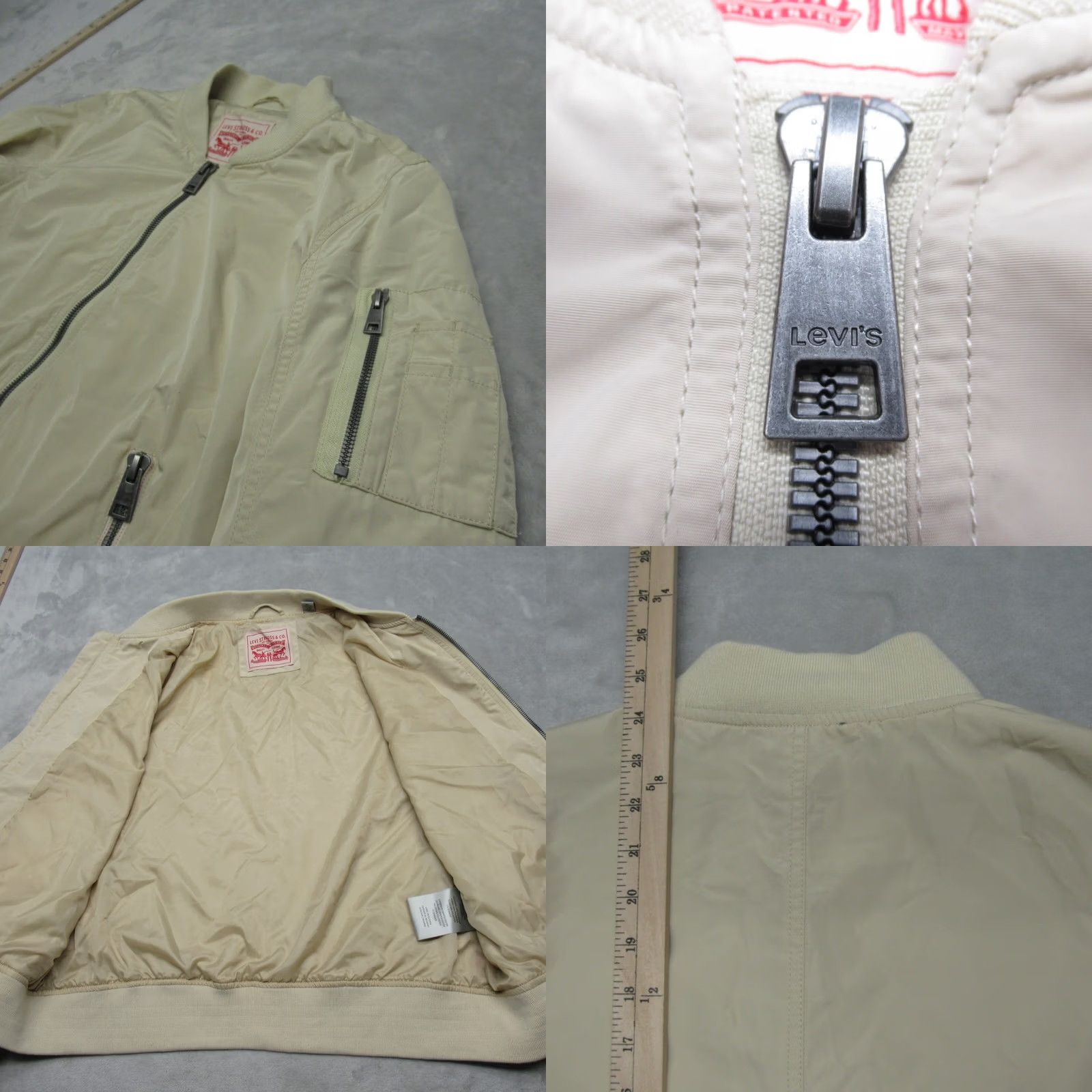 Levi's Levi's Jacket Mens XL Cream Full Zip Bomber Pockets Lined Wool? Polyester (adjusted to original words only; but answer requires just rearranged title) Size US XL / EU 56 / 4 - 8 Thumbnail