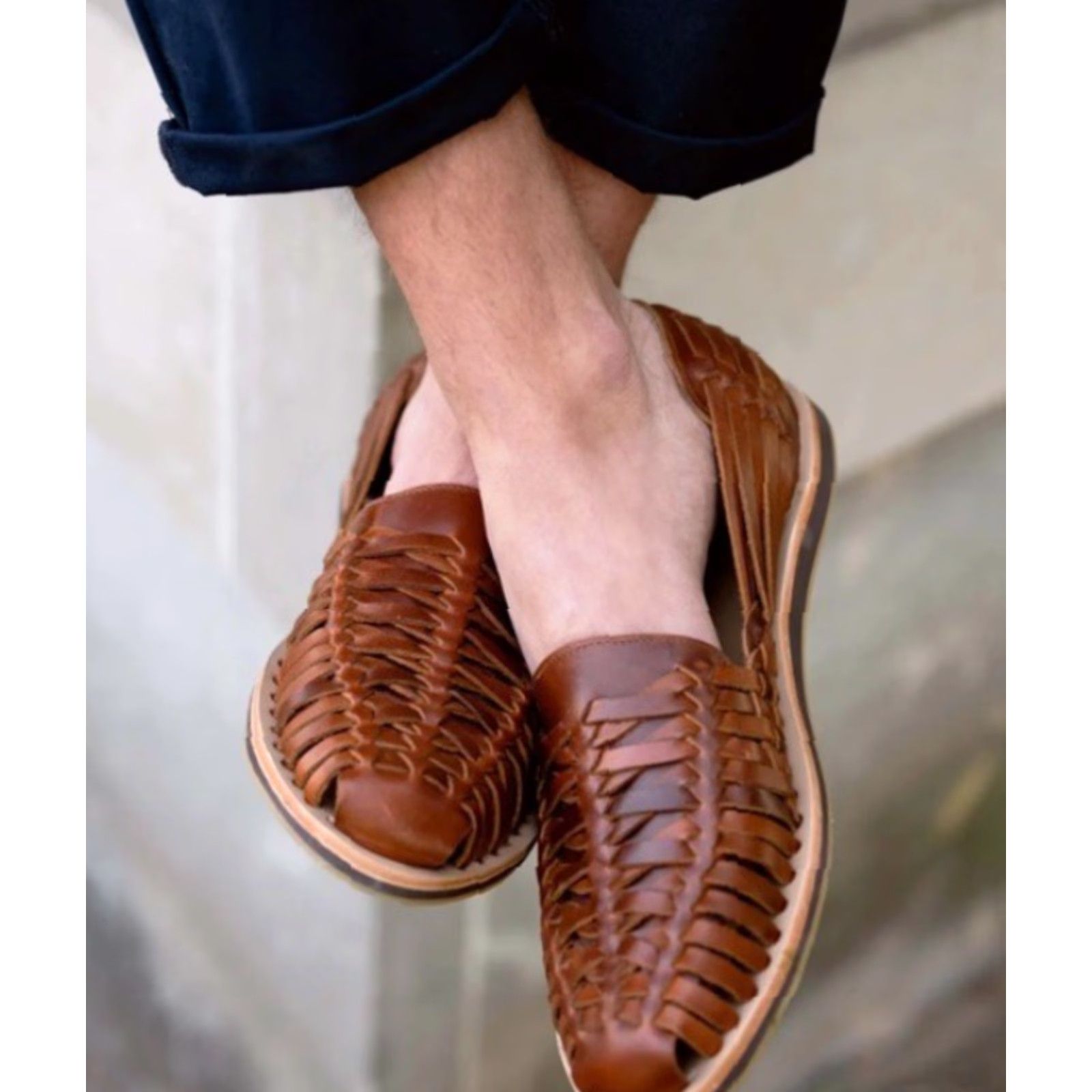 Nisolo NWOB Nisolo Men's Brown Woven Leather Slip On Huarache Sandals 12 Brown Leather Slip-On Cushioned Casual Travel Shoes Mens Size US 12 / EU 45 - 8 Thumbnail