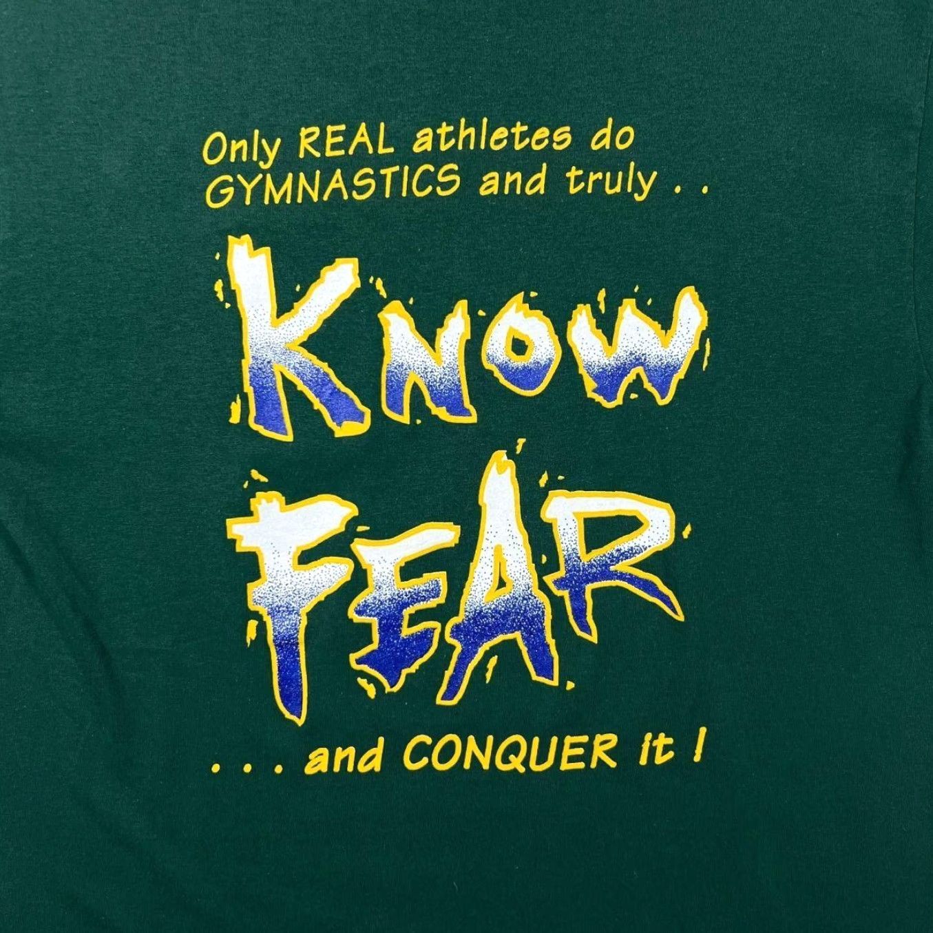 Hanes VINTAGE Hanes KNOW FEAR “Only Real Athletes Do Gymnastics” Single Stitch T-Shirt Mens XS Green Short Sleeve Crew Neck 1990s WL599 Size US S / EU 44-46 / 1 - 5 Thumbnail