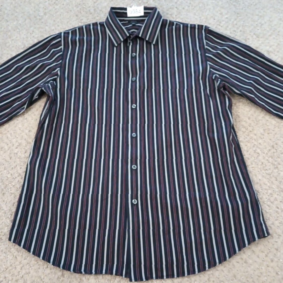 Apt. 9 Apt. 9 Shirt Mens Large Purple Black Striped Long Sleeve Button Up Cotton Size US L / EU 52-54 / 3 - 4 Thumbnail