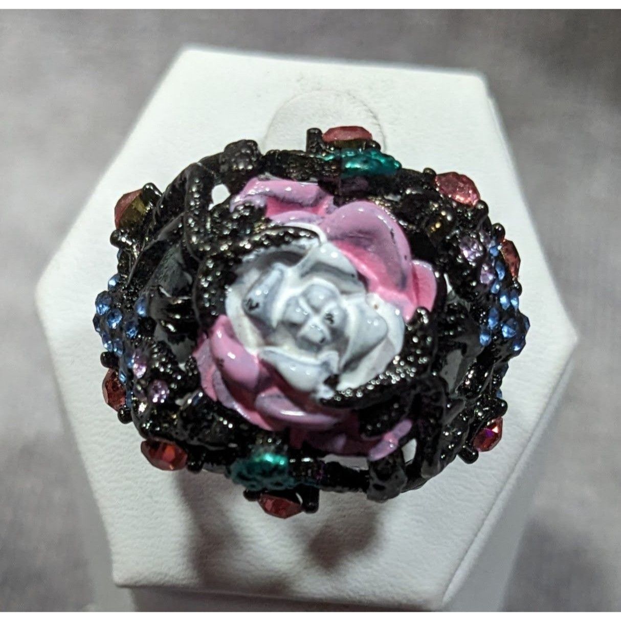 Other Pastel Goth Romantic Floral Enamel And Gemmed Ring Size 8 1/ Size ONE SIZE - 6 Thumbnail