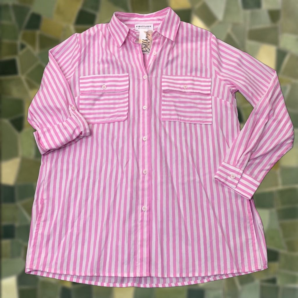 Vintage First Love Womens Shirt Pink Striped Light Oversized Small Size M / US 6-8 / IT 42-44 - 1 Thumbnail