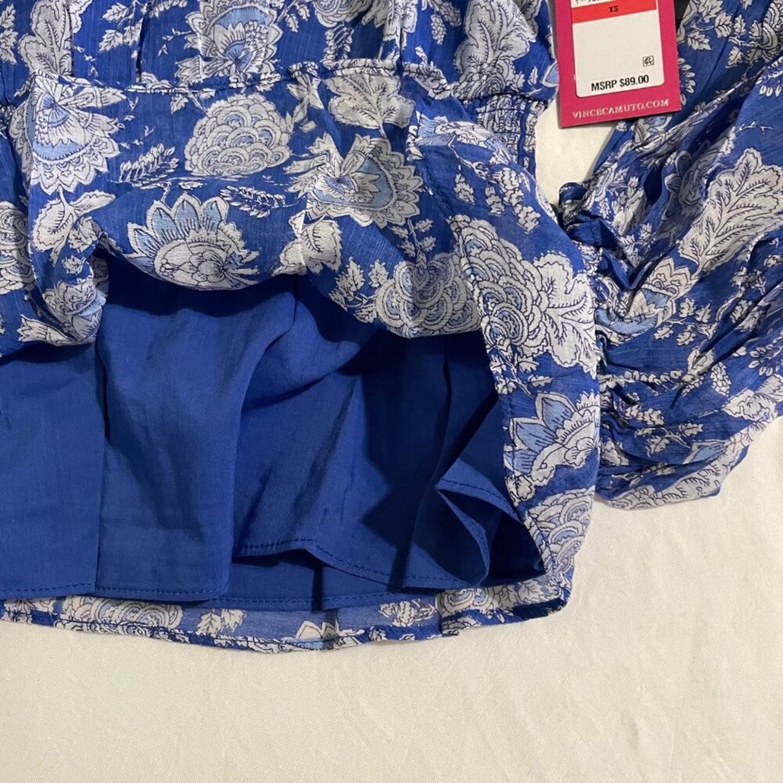 Vince Camuto Vince Camuto Peplum Floral Blue Sheer Sleeve Lined Blouse XS Size XS / US 0-2 / IT 36-38 - 10 Thumbnail