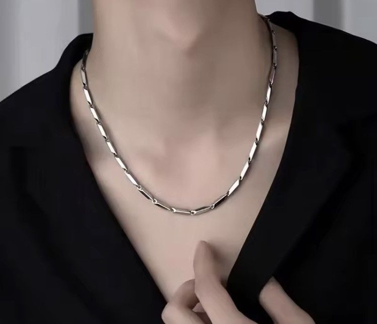Jewelry Punk Shine Bars Slant Cut Silver Necklace Unique Size ONE SIZE - 4 Thumbnail