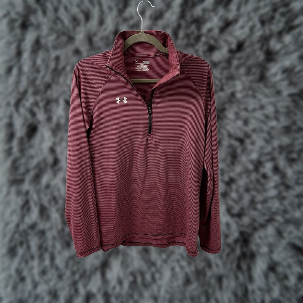 Under Armour Under Armour HeatGear Quarter Zip Mens M Maroon Black Striped Pullover L/S Hoodless? Size US M / EU 48-50 / 2 - 1 Thumbnail