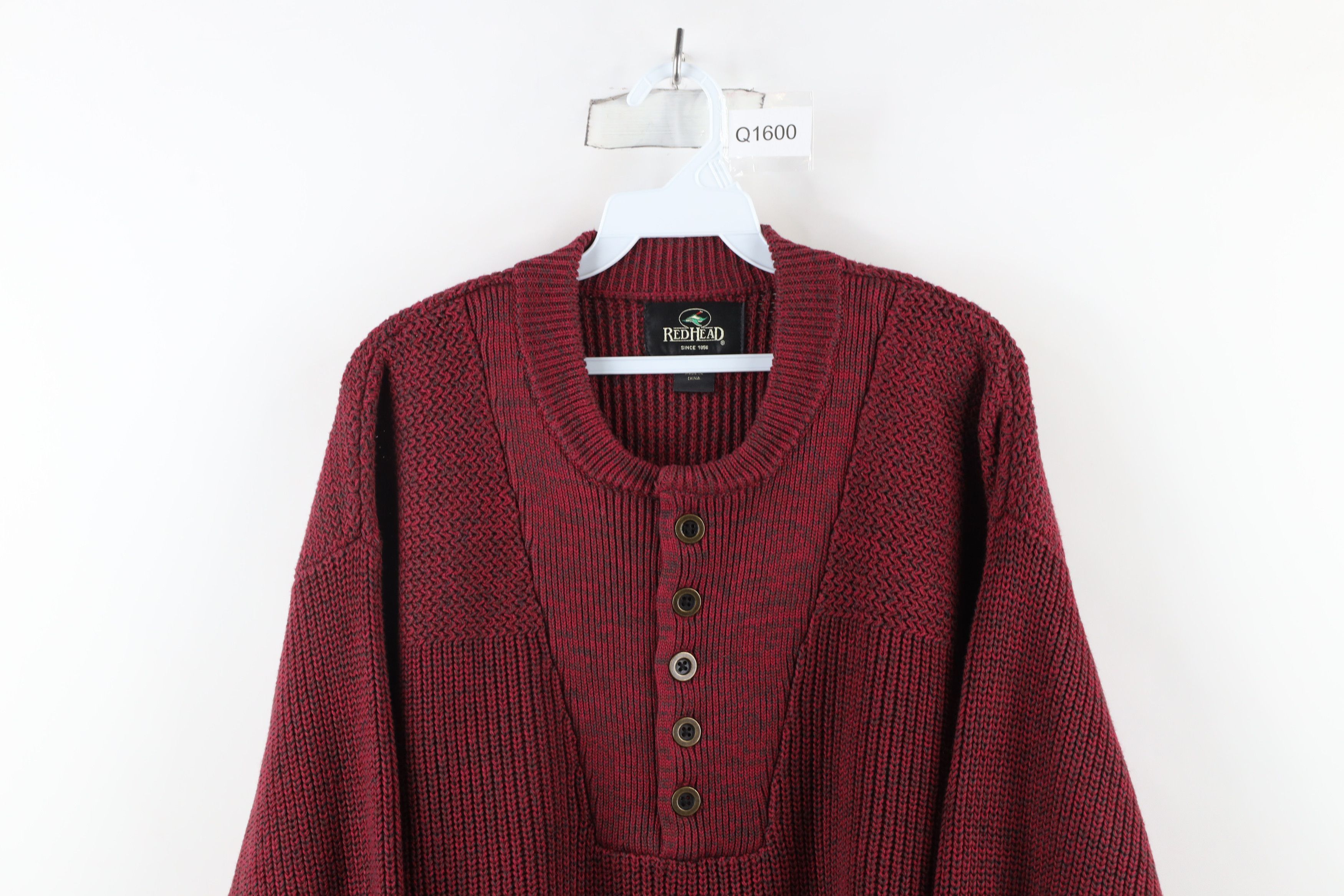 Vintage Vintage 90s Streetwear Chunky Ribbed Knit Henley Sweater Red Size US L / EU 52-54 / 3 - 2 Thumbnail