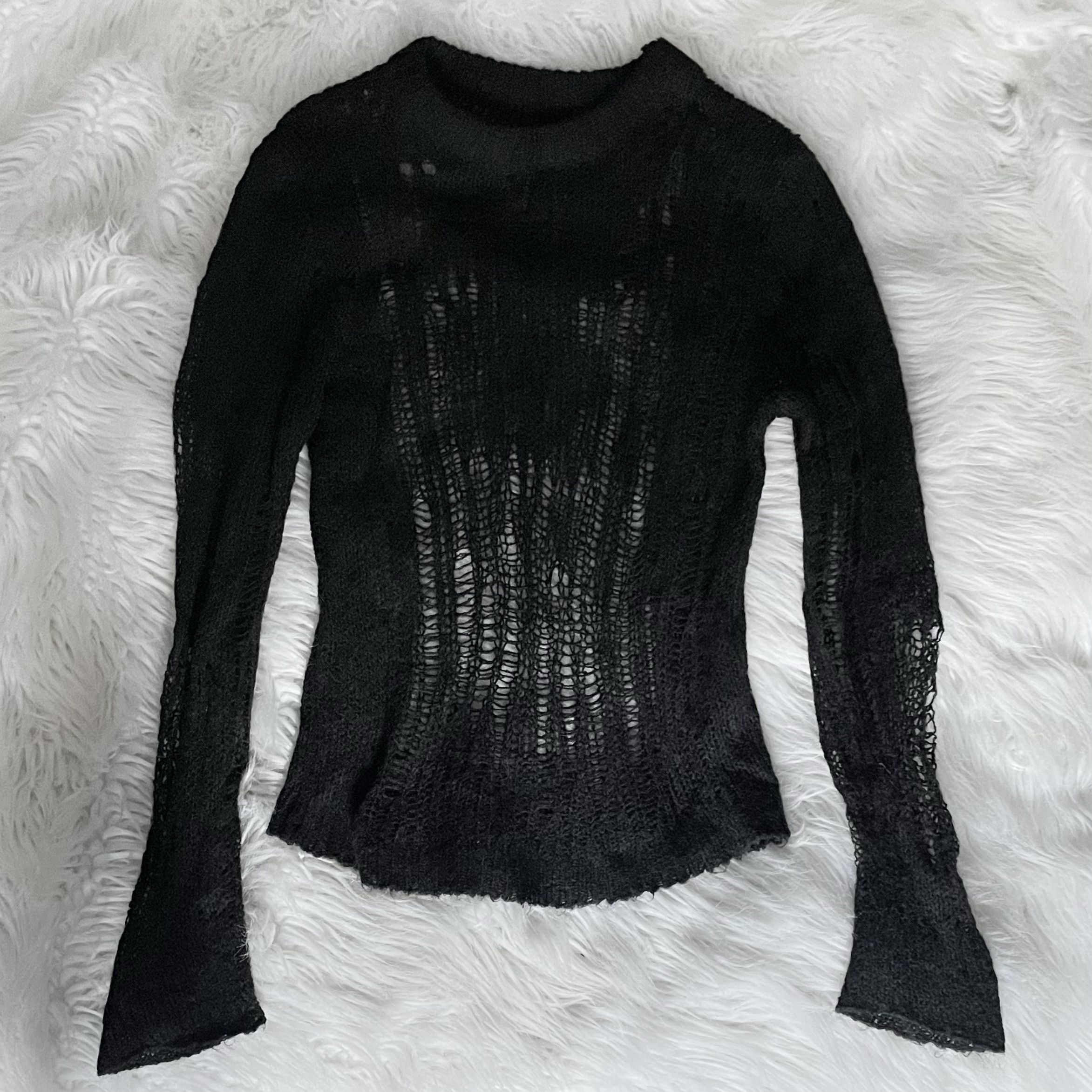 Designer Black Loose / Open Knit Distressed Sweater Size Small Size US S / EU 44-46 / 1 - 1 Thumbnail