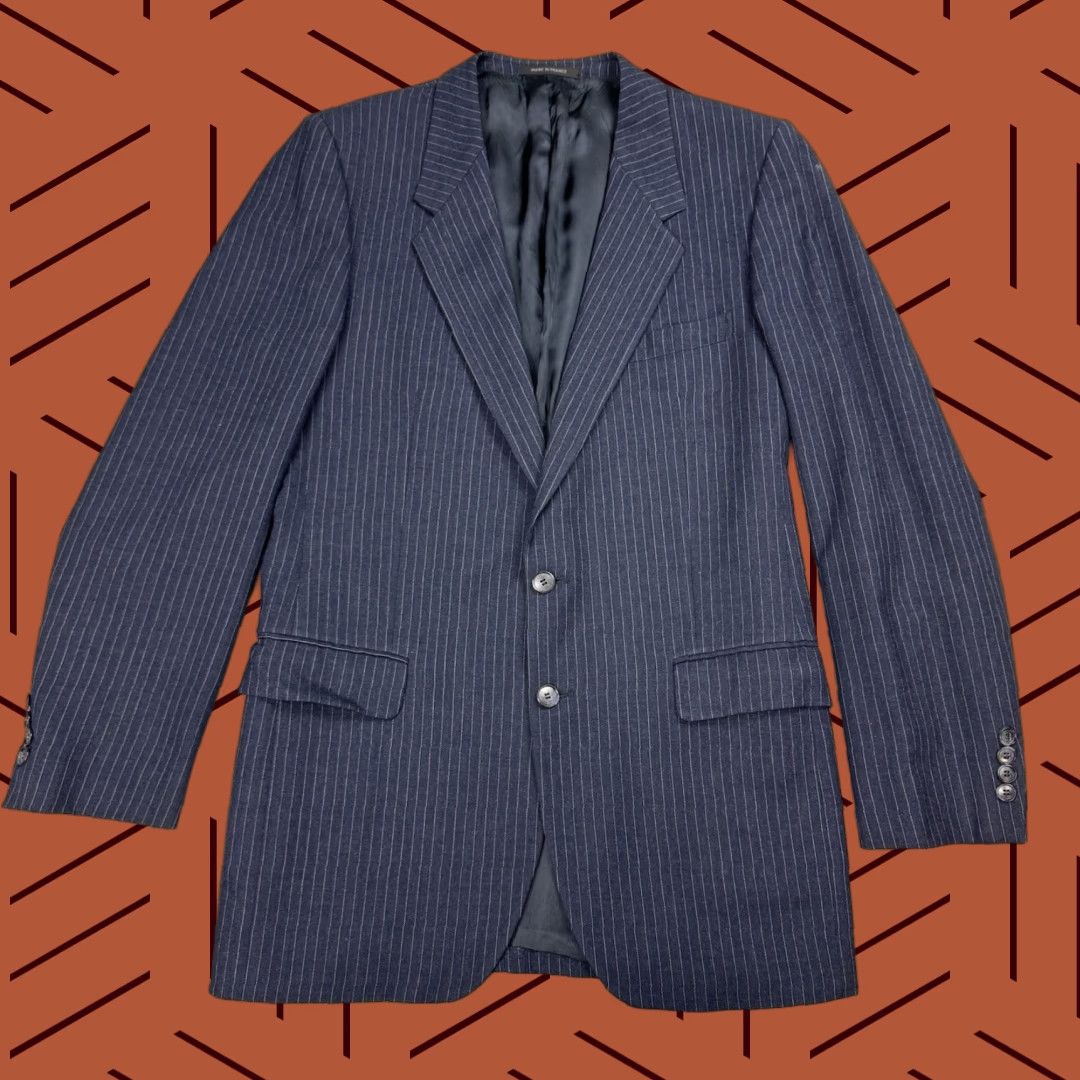Yves Saint Laurent VINTAGE Yves Saint Laurent Blazer Wool Navy Blue Pinstripe 42 L Men Regular Wool Blazer Notch Lapel 2-Button Single-Breasted Double-Vented 90s Classic Size 42R - 1 Thumbnail