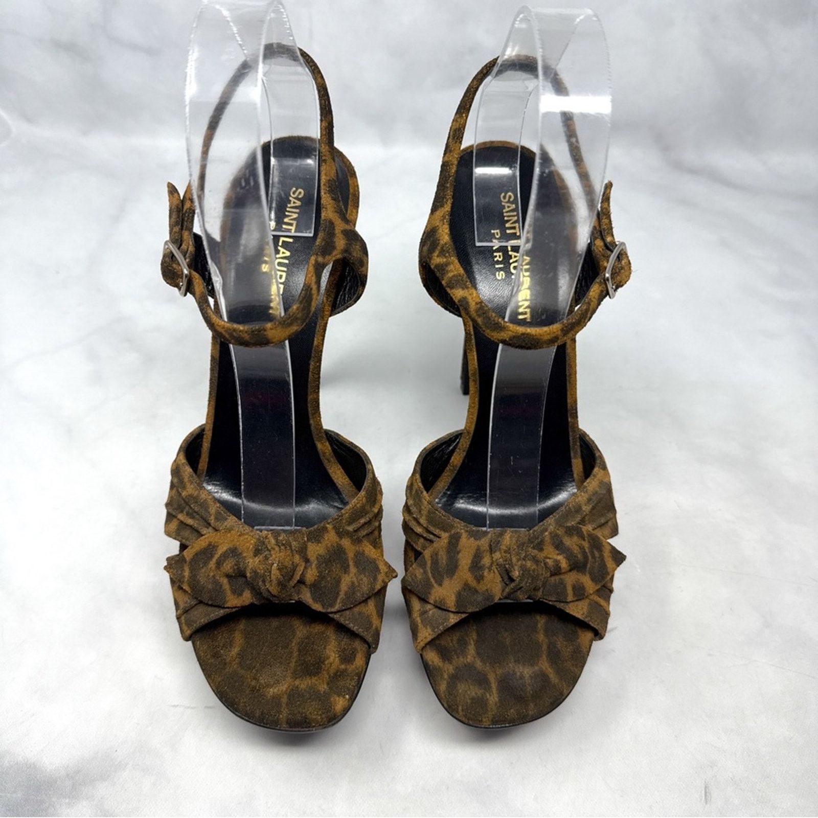 Saint Laurent Paris Saint Laurent Bianca Bow Leopard Suede Platform Sandal Heels Size US 9.5 / IT 39.5 - 4 Thumbnail
