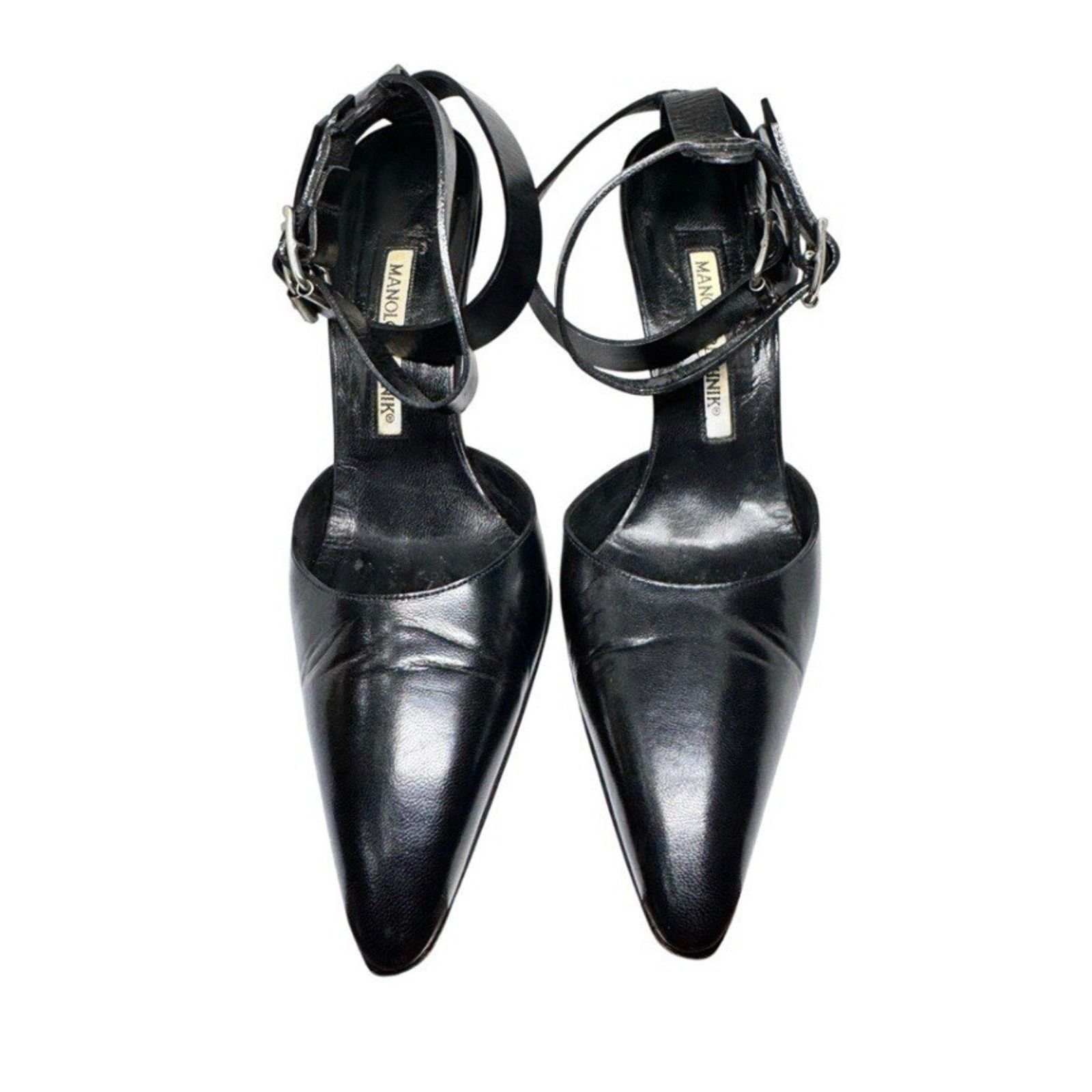 Manolo Blahnik MANOLO BLANHNIK NERO ANKLE STRAP BLACK LEATHER SHOES 8B Size US 7.5 / IT 37.5 - 3 Thumbnail