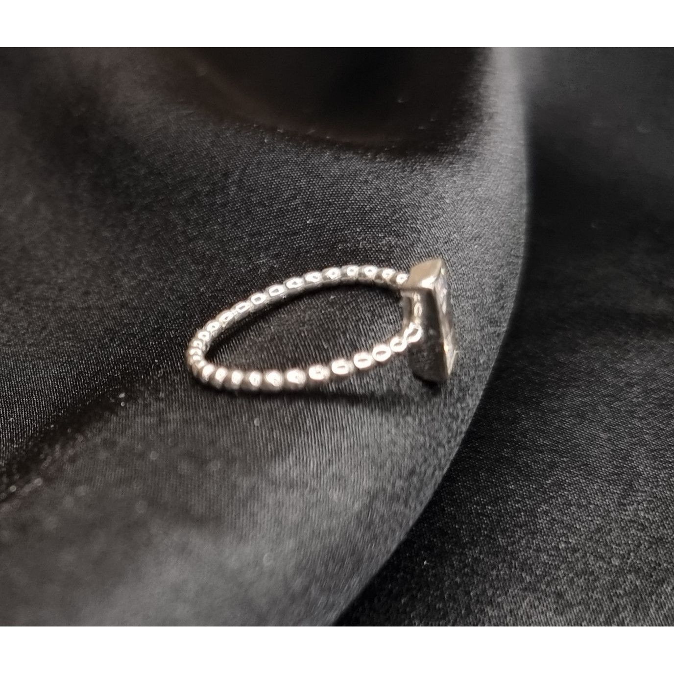 Vintage Sterling Silver 925 Beaded Band Ring With Rectangular CZ Sto Size ONE SIZE - 3 Thumbnail