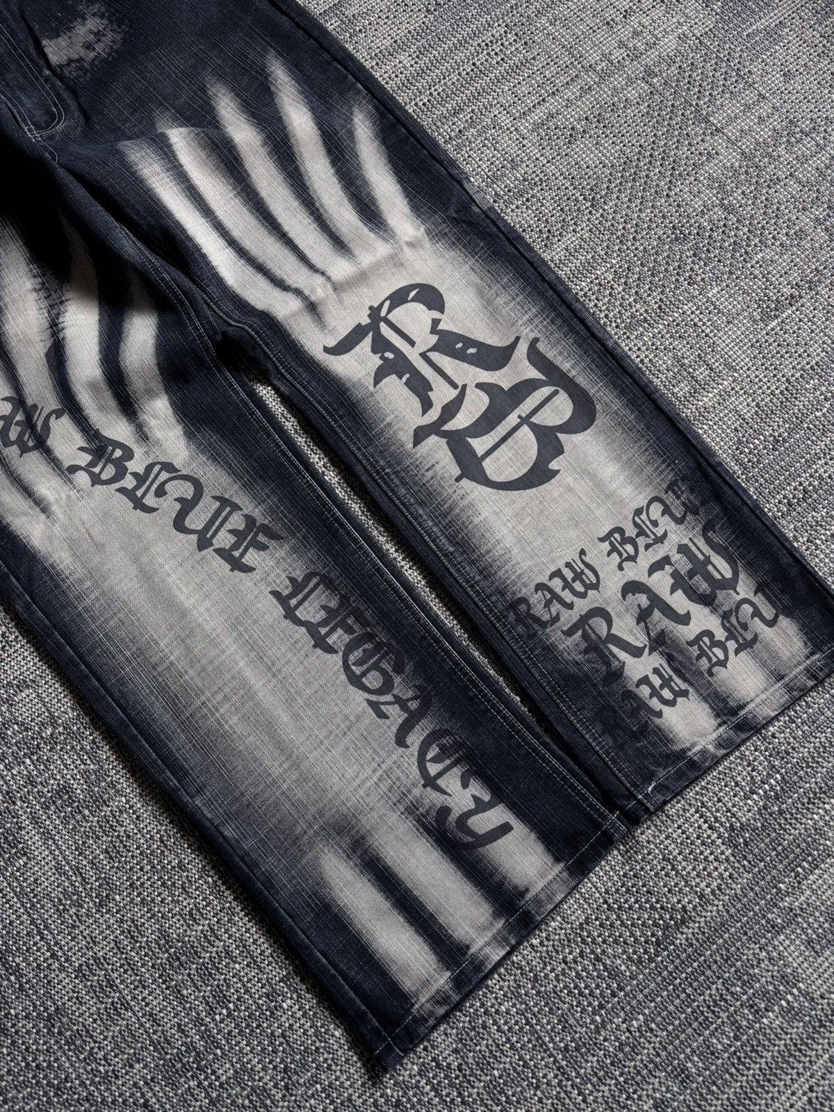 Other Y2K Raw Blue Vintage Wide Leg Jeans Hand Graphic Faded Black Size US 36 / EU 52 - 5 Thumbnail