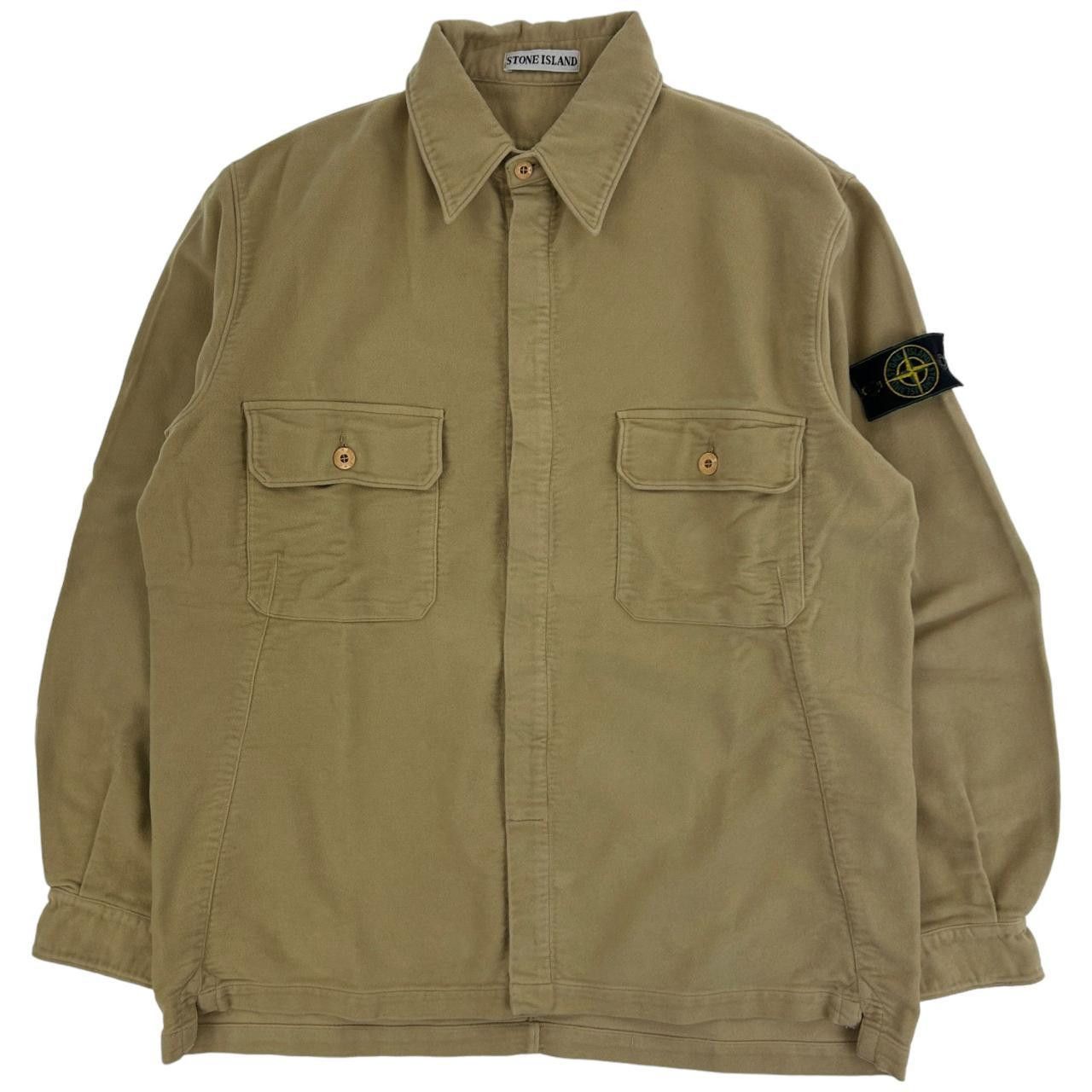 image of Vintage 1998 Stone Island Moleskin Cotton Overshirt Size L in Tan, Men's