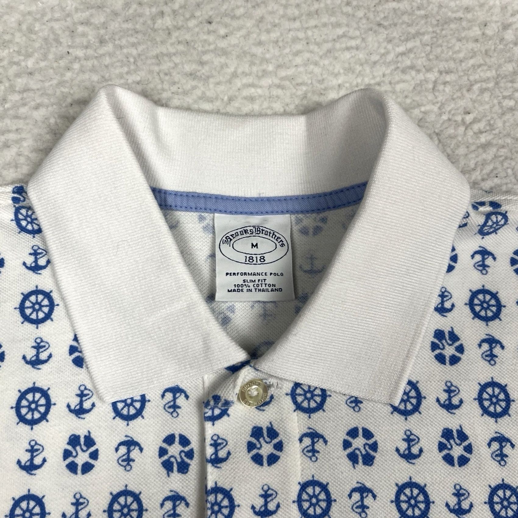 Brooks Brothers Brooks Brothers Polo Mens Medium White Cotton Golf All Over Print Nautical Size US M / EU 48-50 / 2 - 2 Thumbnail