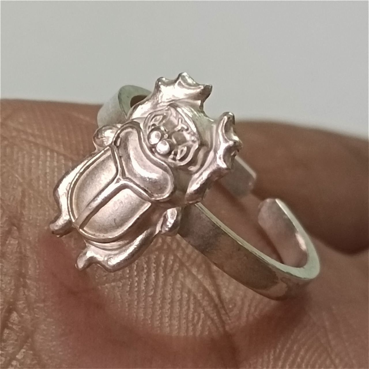 Handmade 925 sterling silver adjustable scarab beetle ring Egyptian Size ONE SIZE - 1 Thumbnail