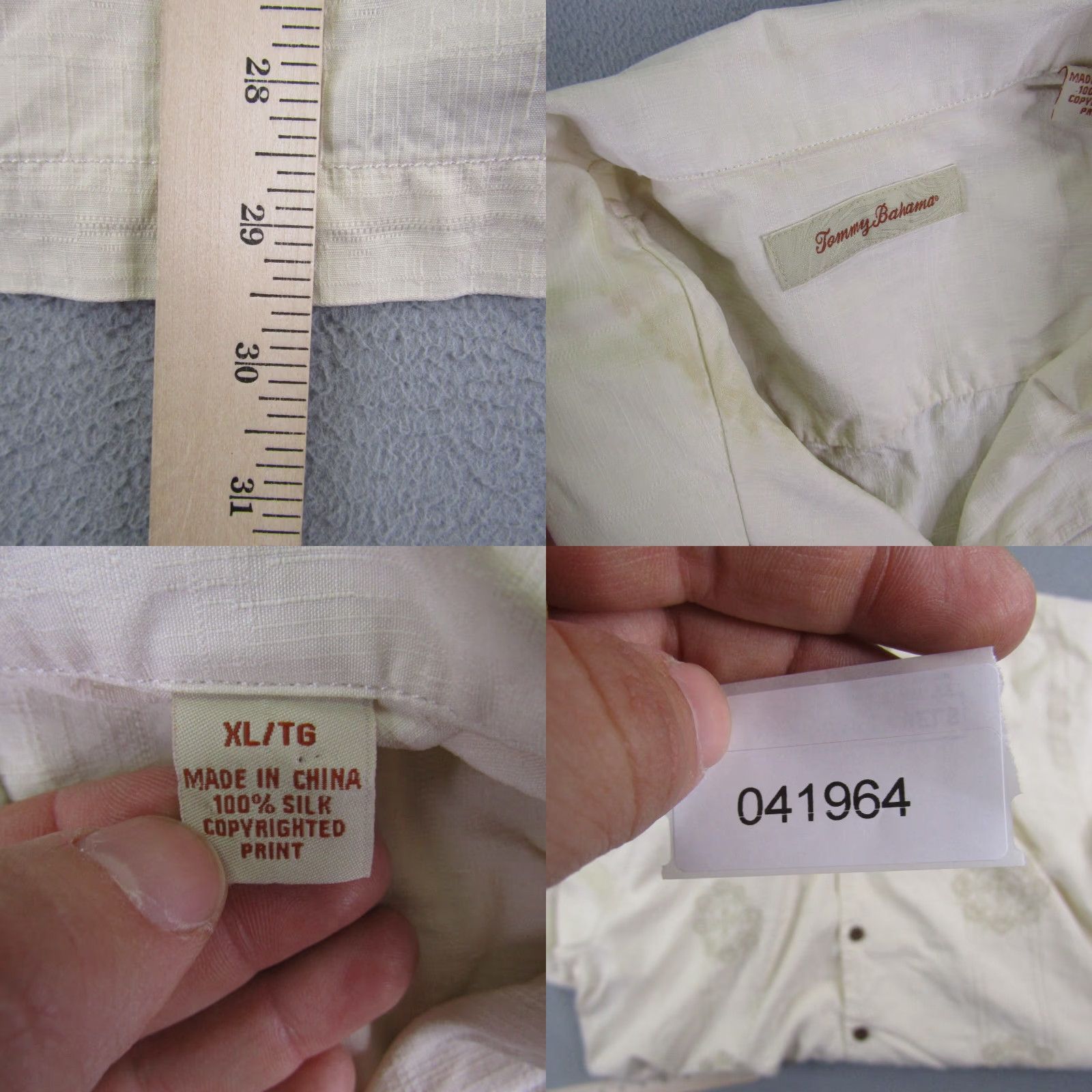 Tommy Bahama VINTAGE Tommy Bahama Shirt Mens XL Beige Silk Button Up Loop Collar Camp Geometric Shirt Size US XL / EU 56 / 4 - 8 Thumbnail