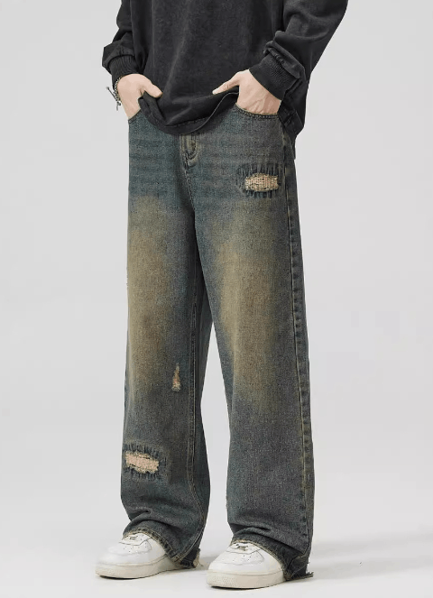 Japanese Brand × Jean Vintage washed distressed loose wide-leg ripped baggy jeans Size US 32 / EU 48 - 2 Thumbnail